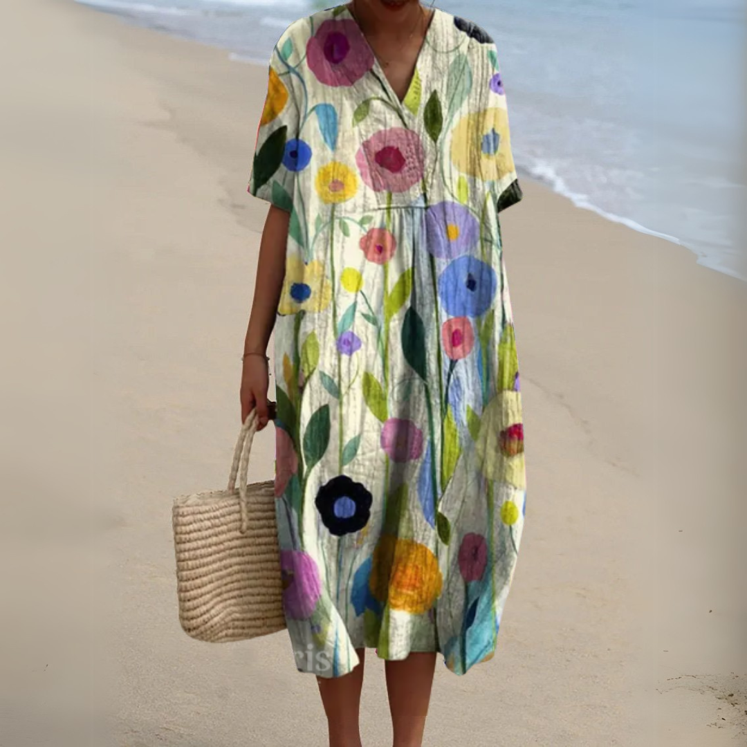 Dorvelli | Women's Midi Dress – Multicolour V-Neck