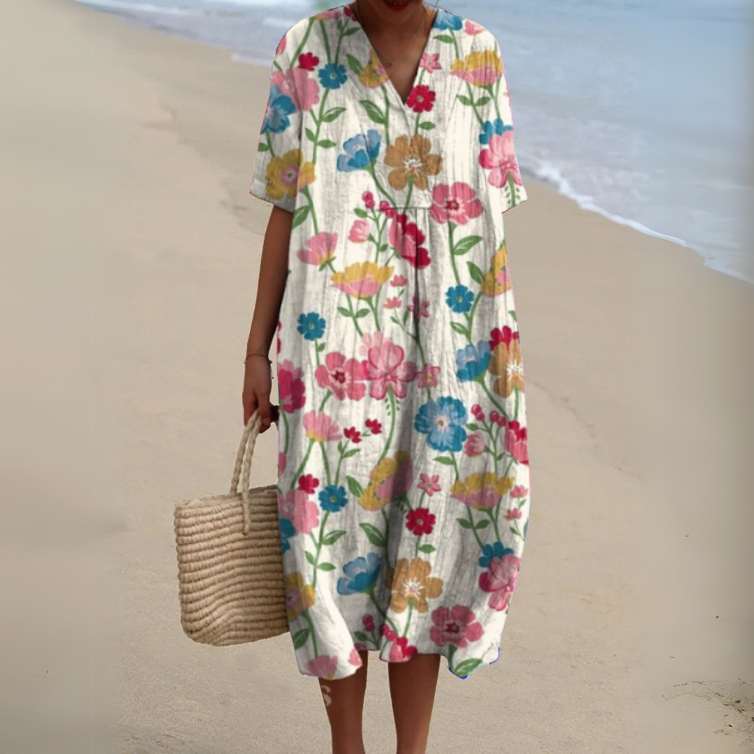 Dorvelli | Women's Midi Dress – Multicolour V-Neck