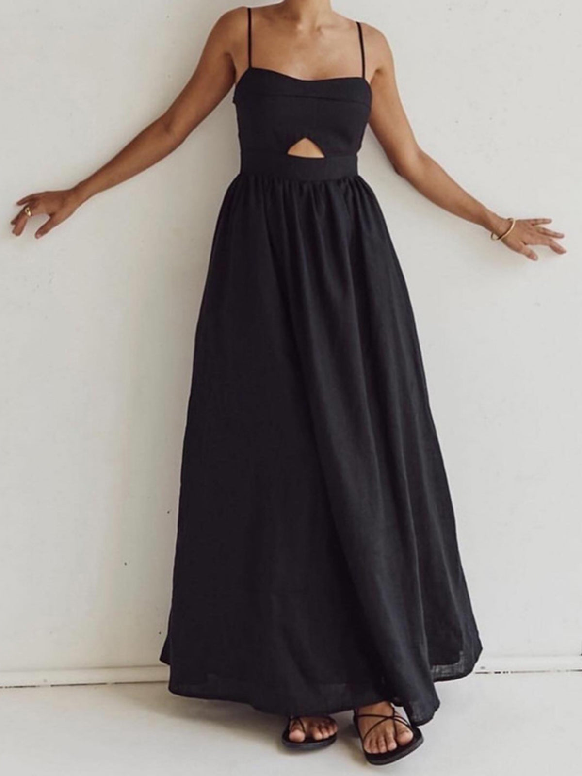 Dorvelli | Women's Midi Dress – Sleeveless Pockets Cutout