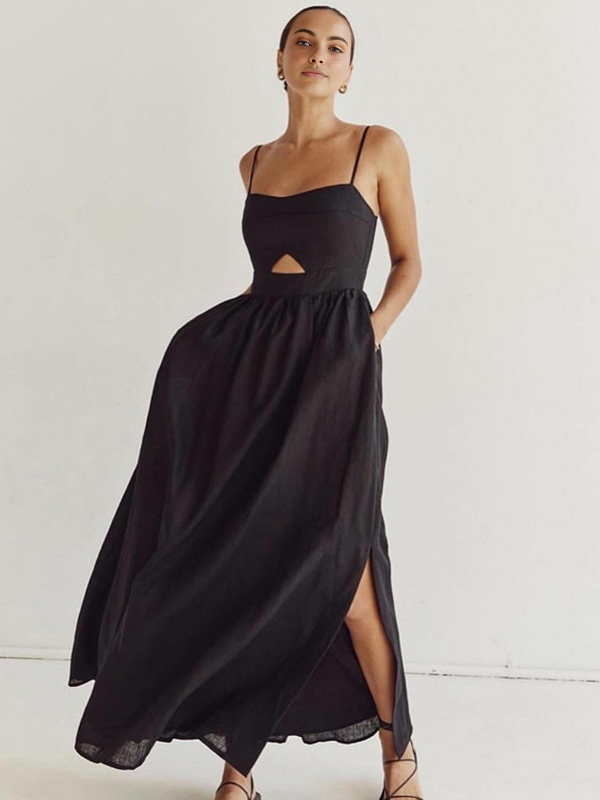 Dorvelli | Women's Midi Dress – Sleeveless Pockets Cutout