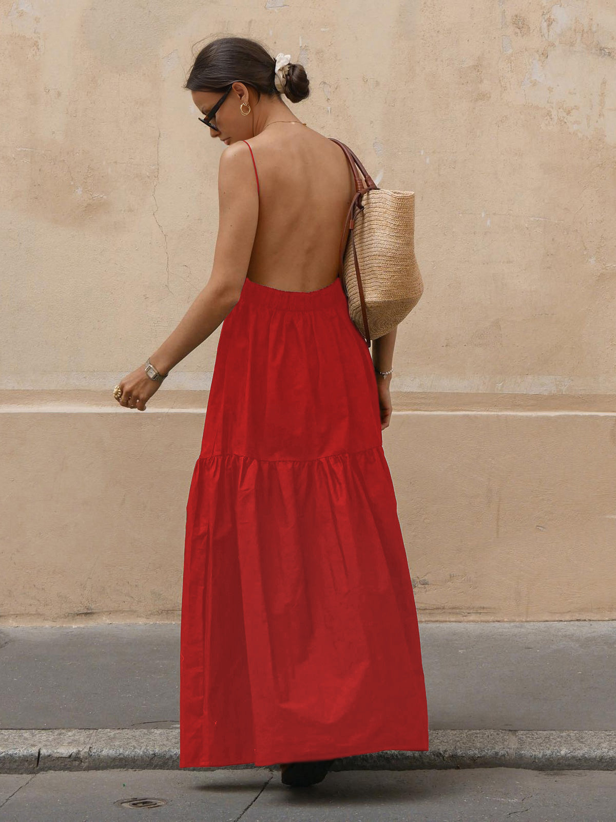 Dorvelli | Women's Midi Dress – Solid Backless Long