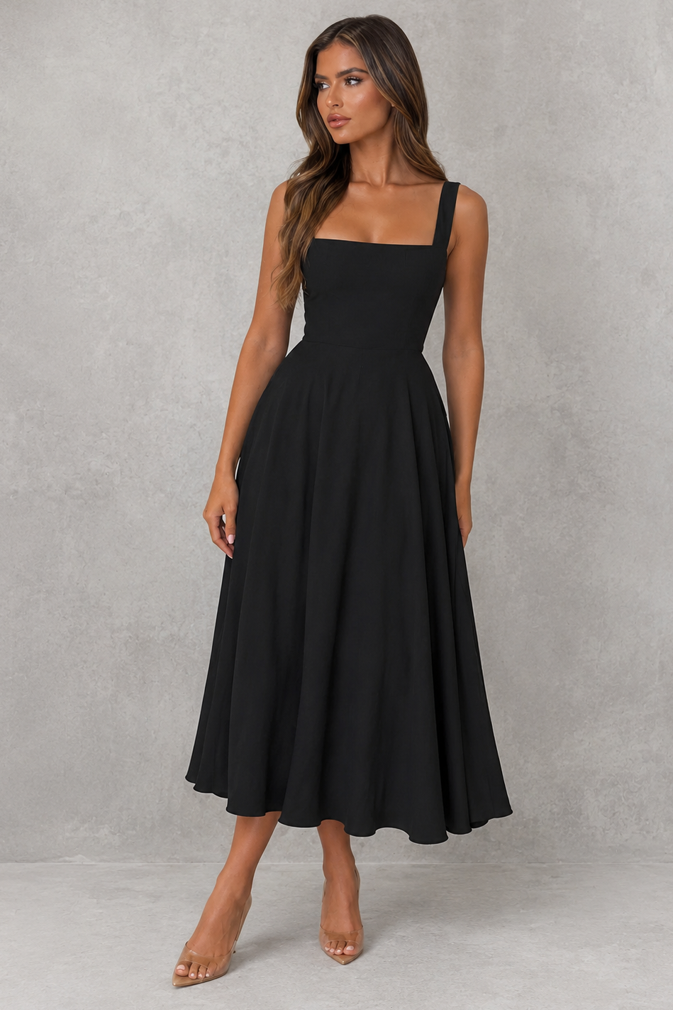 Dorvelli | Women's Midi Dress – Square Neck Line