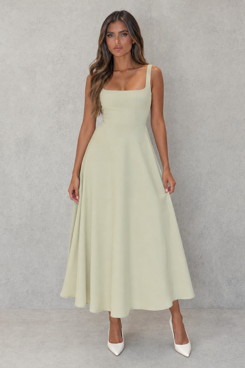 Dorvelli | Women's Midi Dress – Square Neck Line