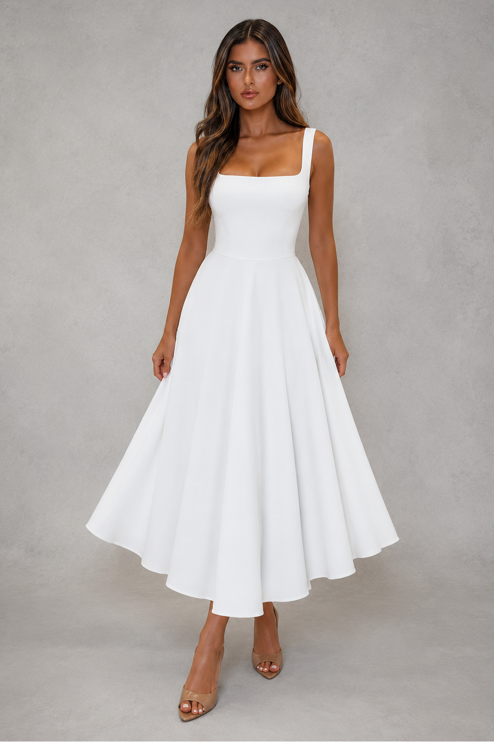 Dorvelli | Women's Midi Dress – Square Neck Line