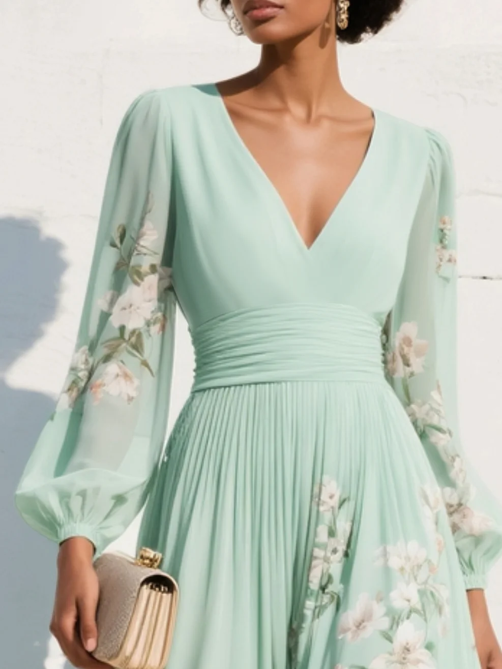 Dorvelli | Women's Midi Dress – V-Neck Floral