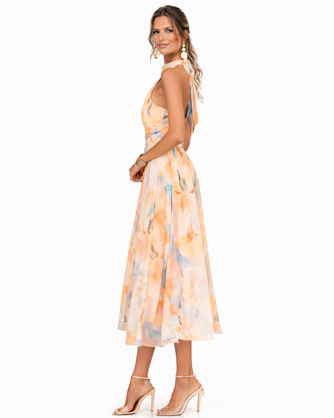 Dorvelli | Women's Midi Dress – Watercolour Print Halter
