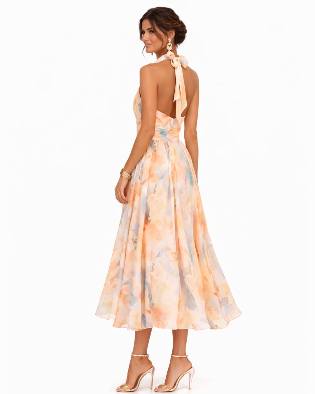 Dorvelli | Women's Midi Dress – Watercolour Print Halter