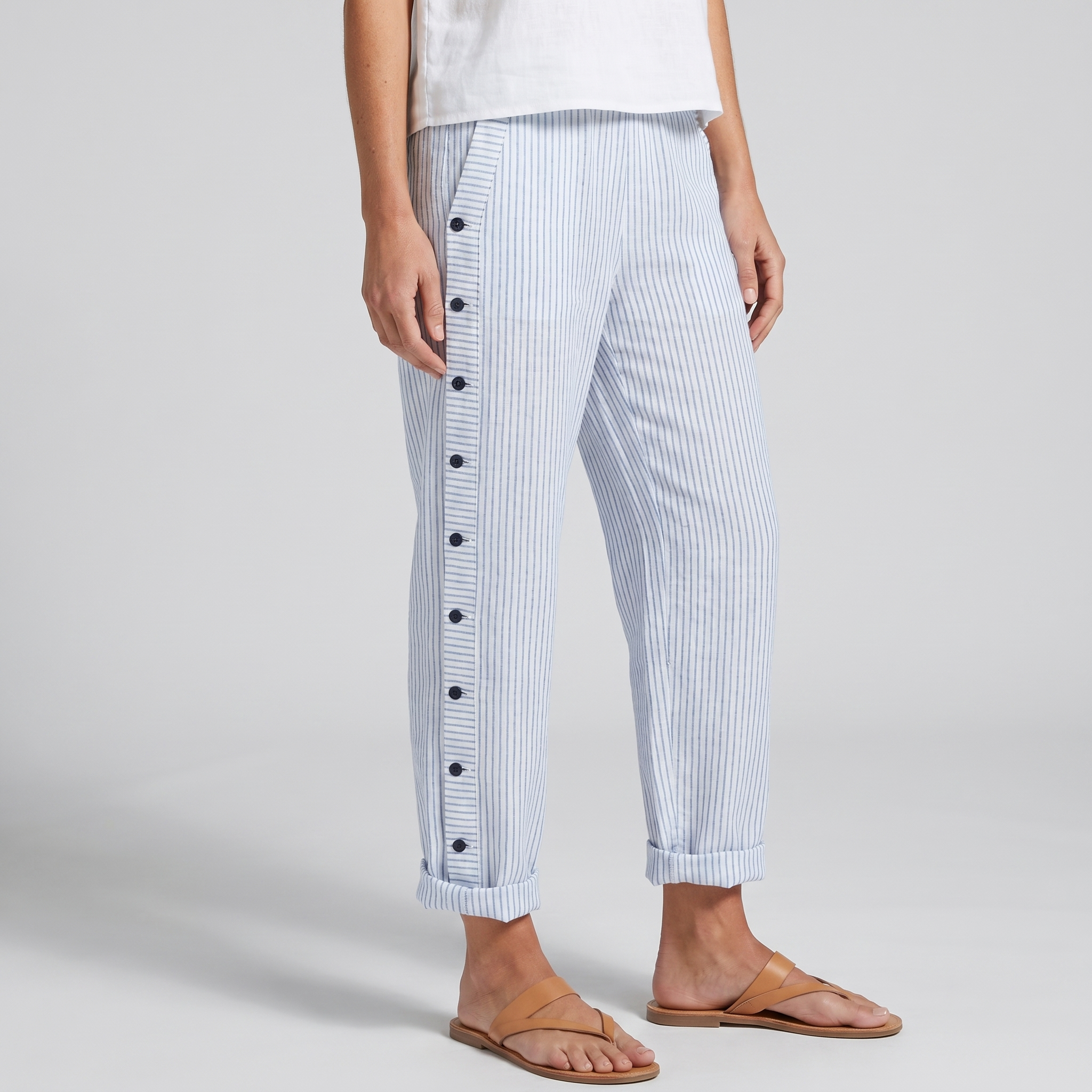 Dorvelli | Women's Striped Trousers – Straight-Leg Summer