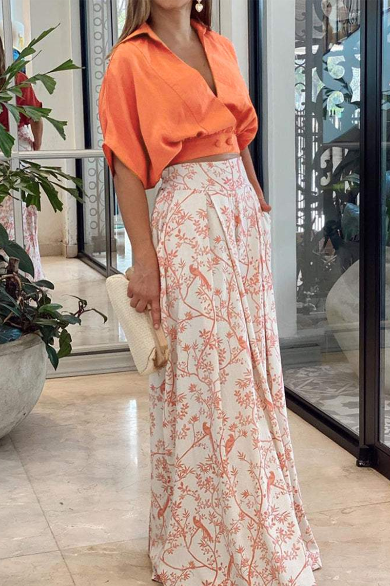 Dorvelli | Women’s Two-Piece Set – Crop Top & Floral Wide-Leg Trousers