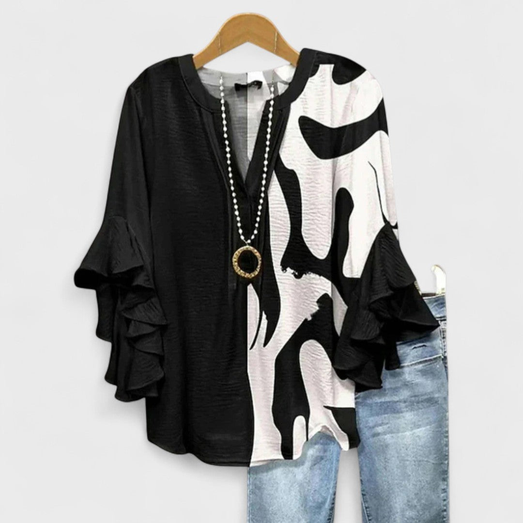 Dorvelli | Women's V-Neck Blouse – Ruffle Sleeve Top