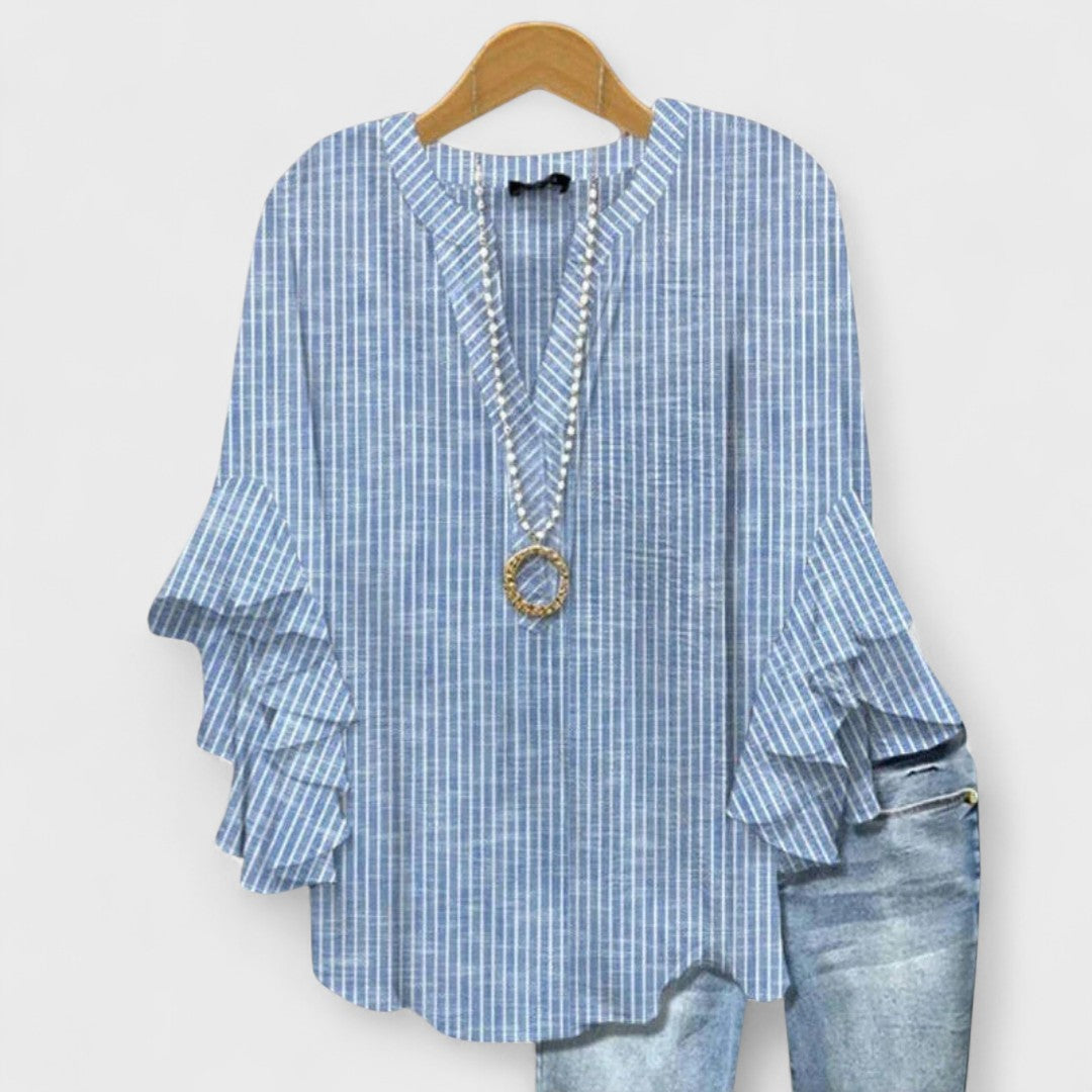Dorvelli | Women's V-Neck Blouse – Ruffle Sleeve Top