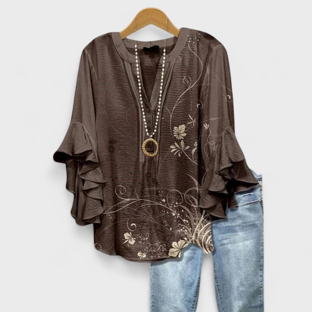 Dorvelli | Women's V-Neck Blouse – Ruffle Sleeve Top