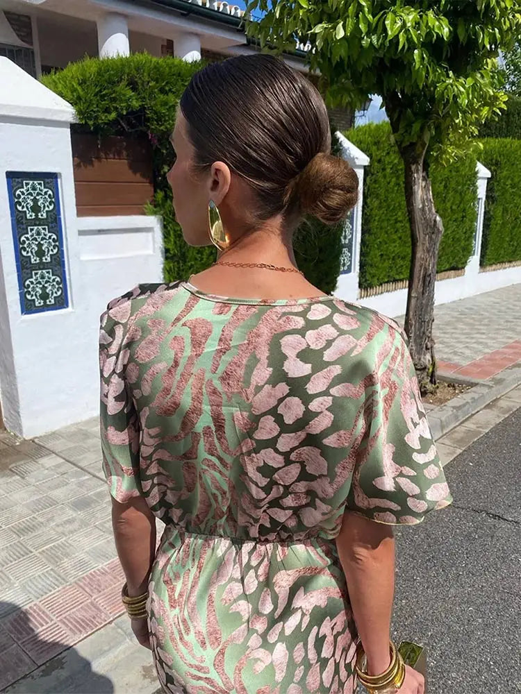 Dorvelli | Women’s Wedding Guest Midi Dress – Twist-Front Print