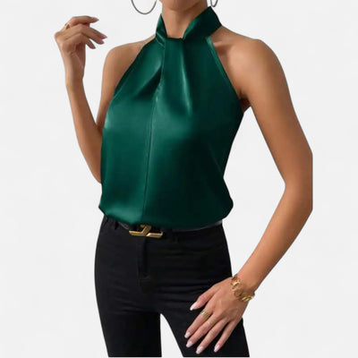 Dorvelli | Women’s Blouse – Satin Sleeveless Twisted Neck