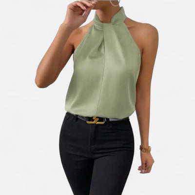 Dorvelli | Women’s Blouse – Satin Sleeveless Twisted Neck