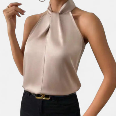 Dorvelli | Women’s Blouse – Satin Sleeveless Twisted Neck