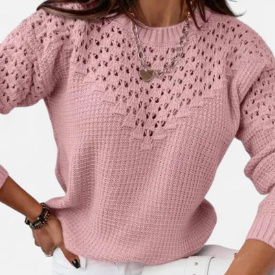 Dorvelli | Women’s Sweater – Jacquard Hollow Round Neck Elegance