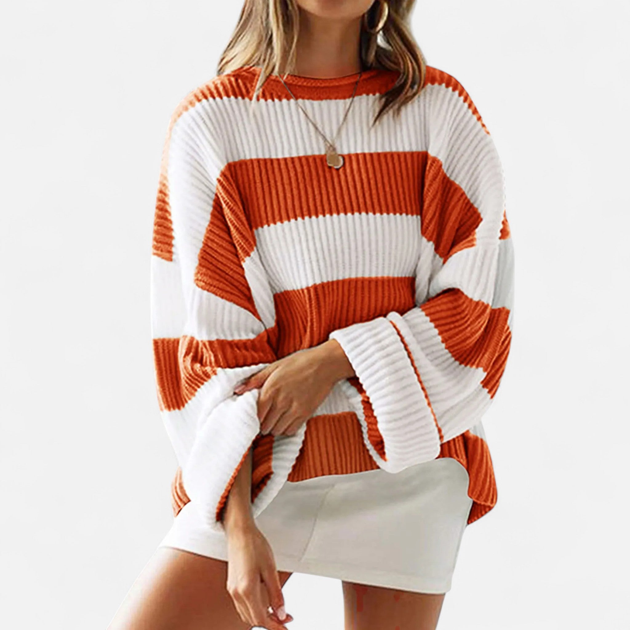 Dorvelli | Women’s Sweater – Striped Round Neck Elegance