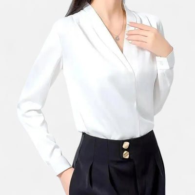 Dorvelli | Women’s Blouse – Satin V-Neck Long Sleeve