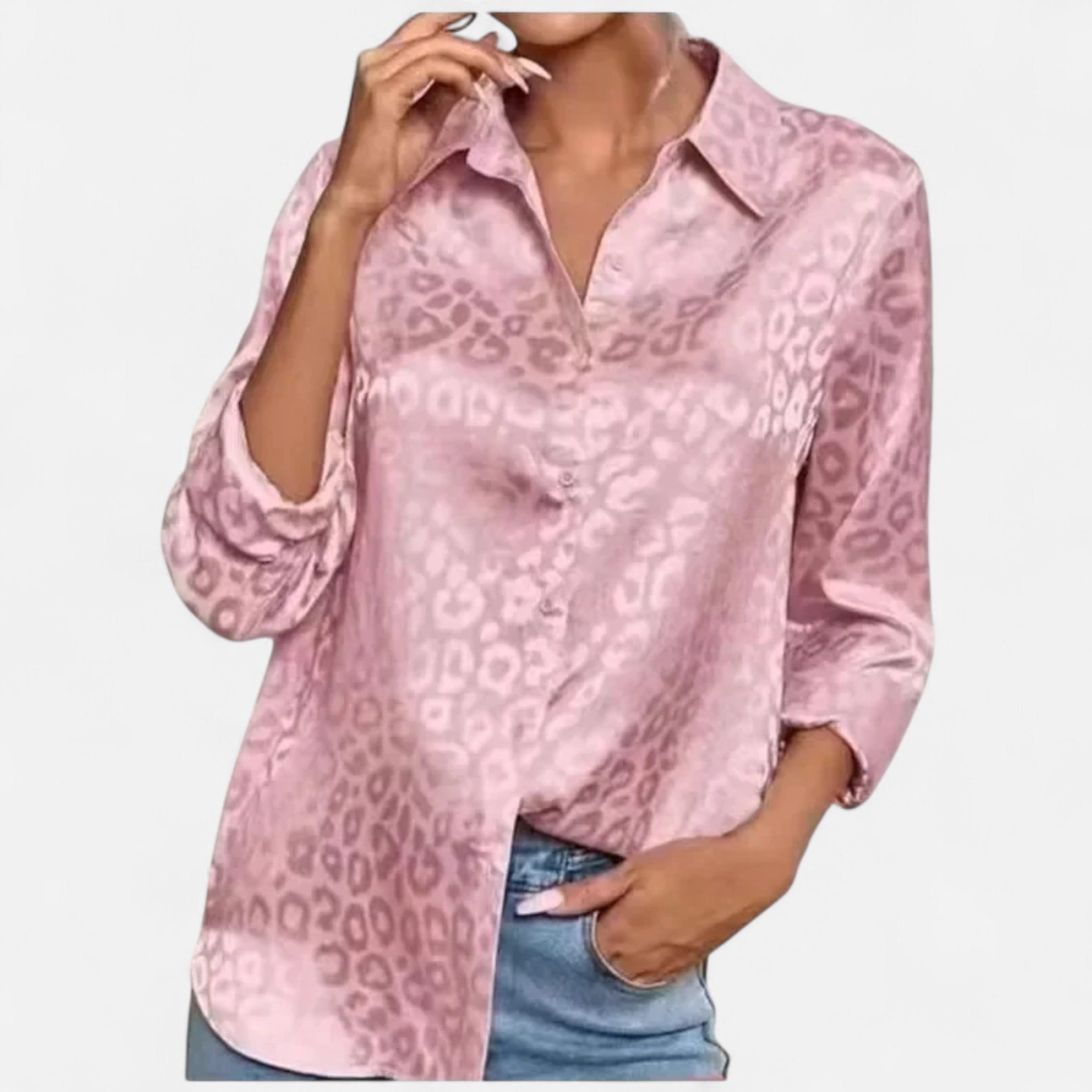Dorvelli | Women’s Blouse – Elegant Jacquard Satin Long Sleeve