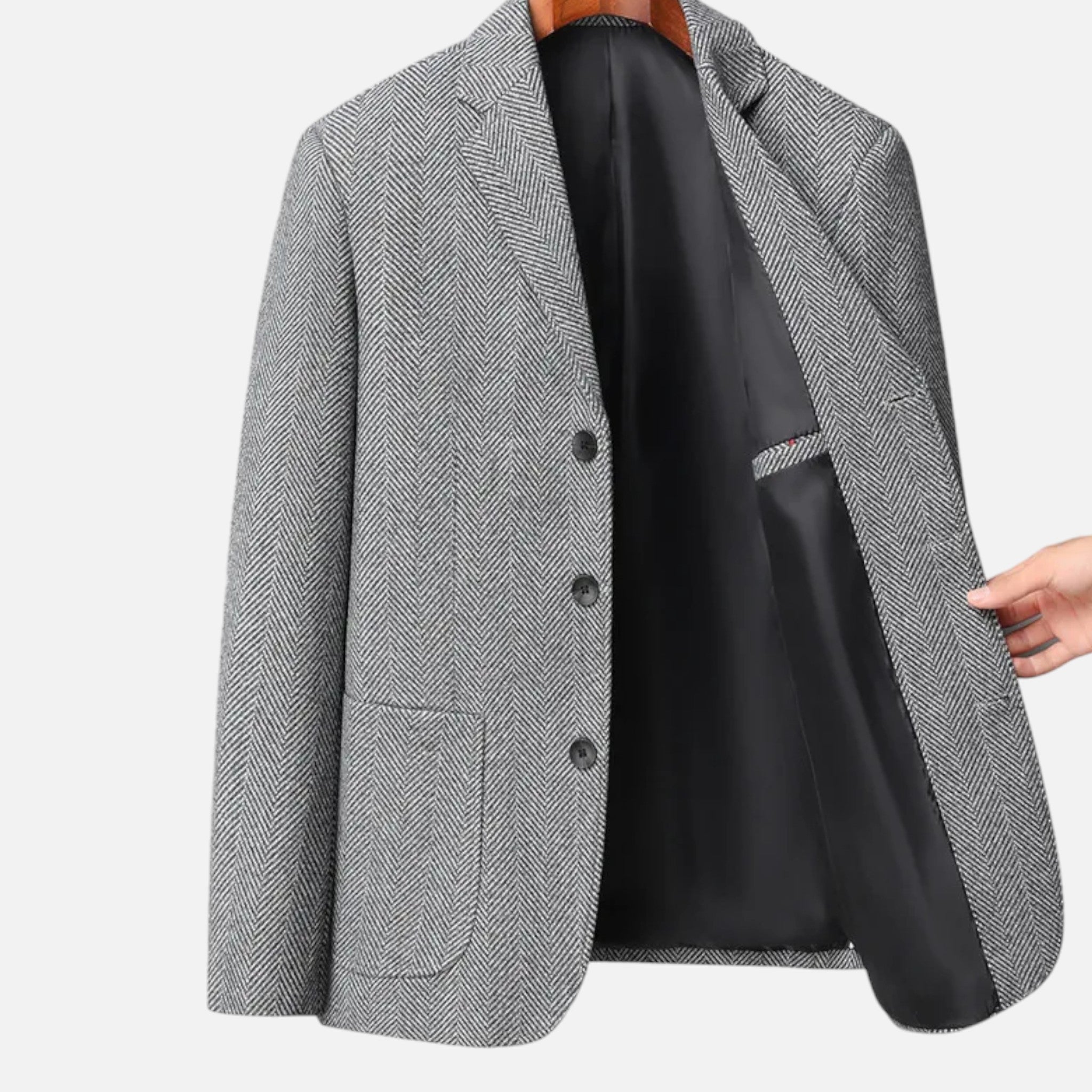 Dorvelli | Men’s Herringbone Wool Blazer – Classic Single-Breasted Refinement