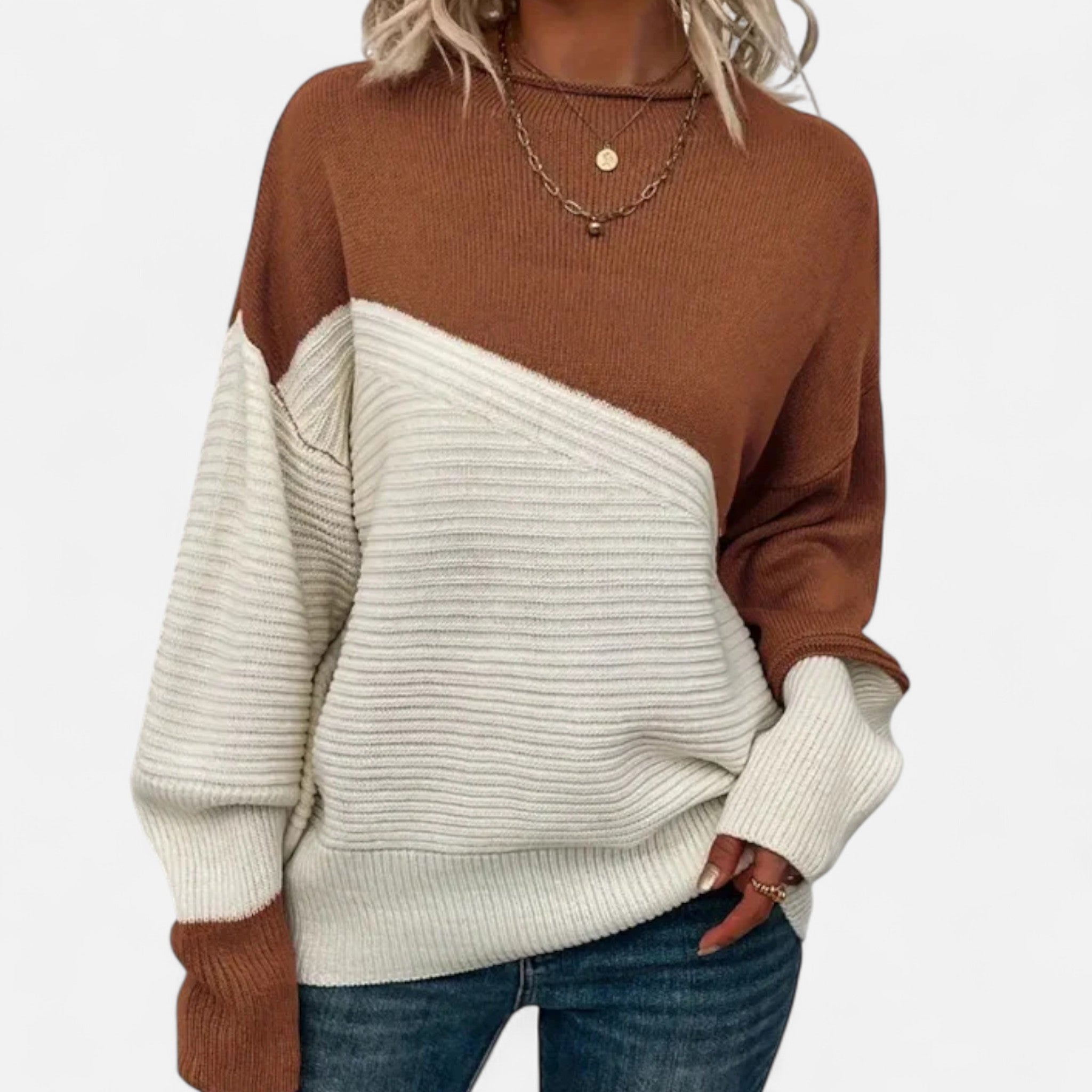 Dorvelli | Women’s Knitted Sweater – Elegant Contrast Design