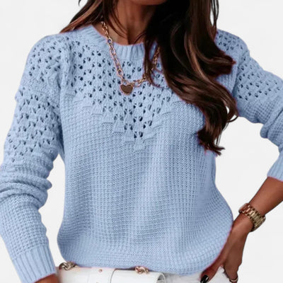 Dorvelli | Women’s Sweater – Jacquard Hollow Round Neck Elegance