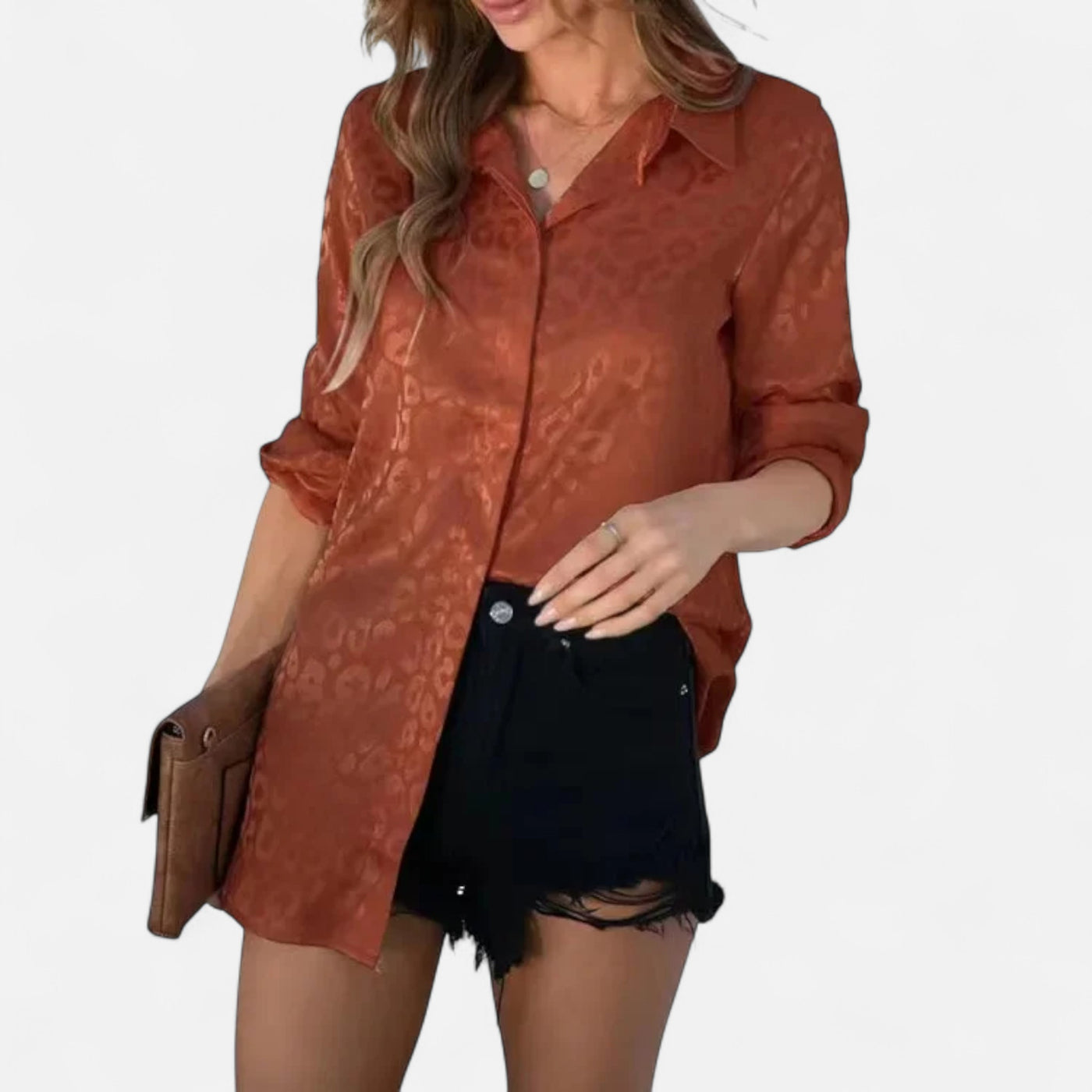 Dorvelli | Women’s Blouse – Elegant Jacquard Satin Long Sleeve