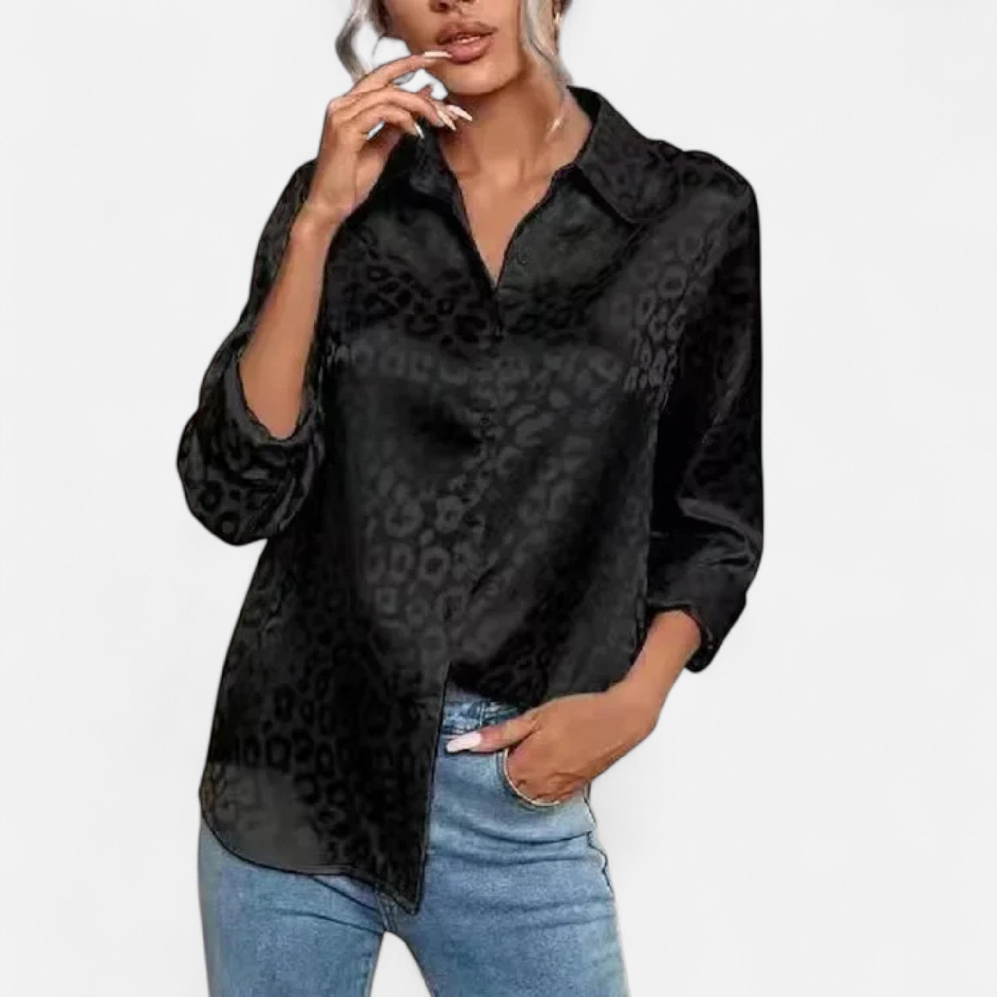 Dorvelli | Women’s Blouse – Elegant Jacquard Satin Long Sleeve
