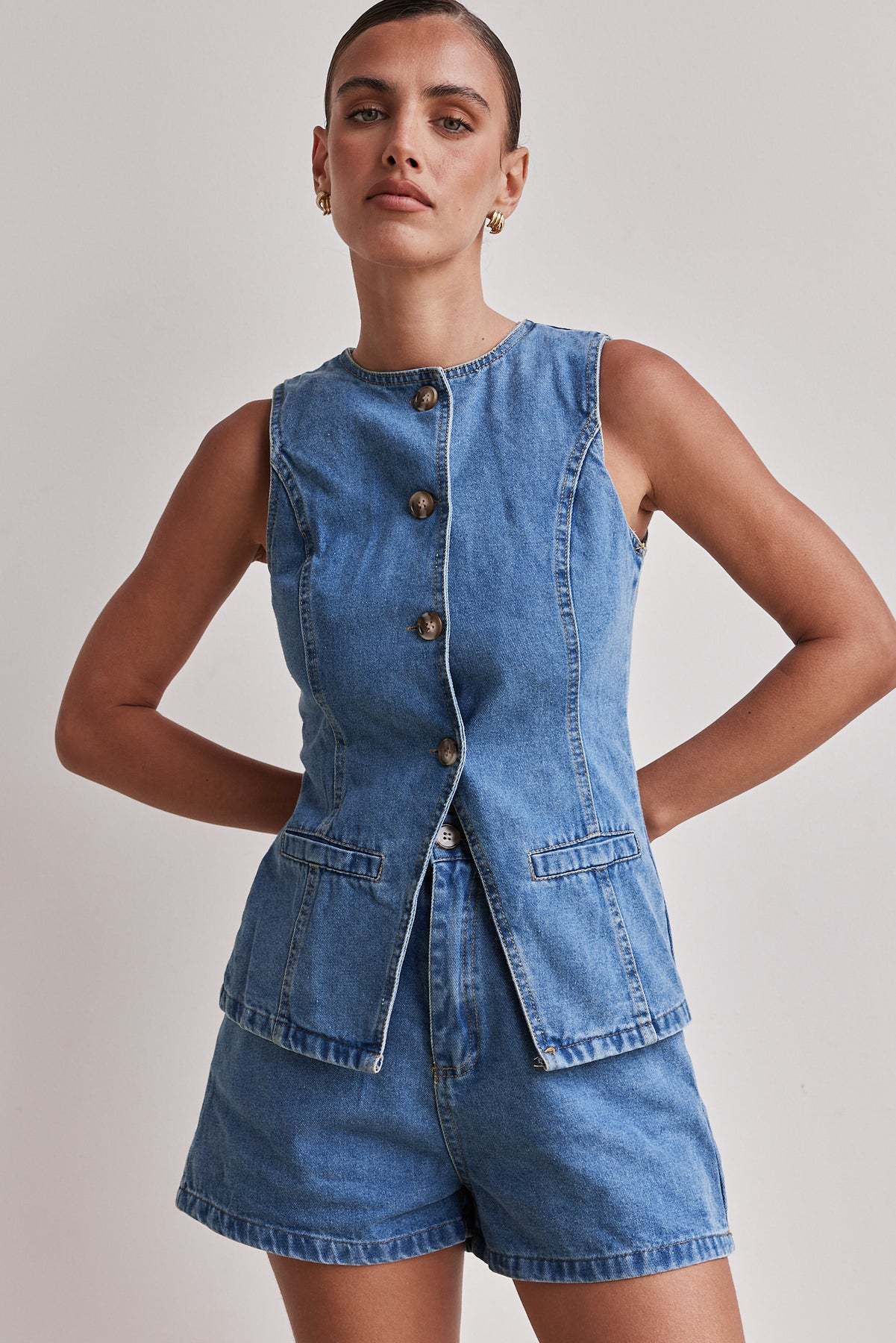 Dorvelli | Women's Two-Piece Set – Celinda Vest Button Front