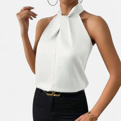 Dorvelli | Women’s Blouse – Satin Sleeveless Twisted Neck