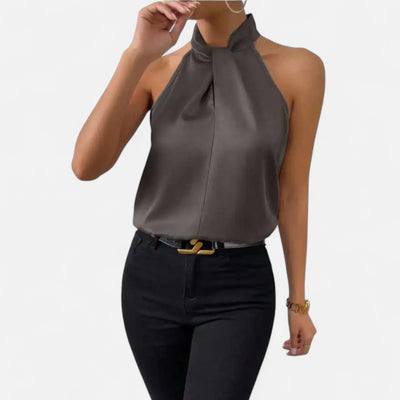 Dorvelli | Women’s Blouse – Satin Sleeveless Twisted Neck