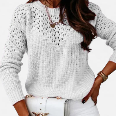 Dorvelli | Women’s Sweater – Jacquard Hollow Round Neck Elegance