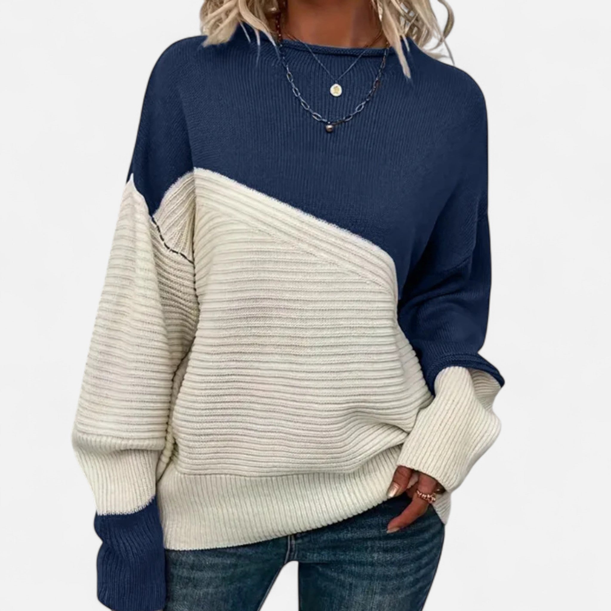 Dorvelli | Women’s Knitted Sweater – Elegant Contrast Design