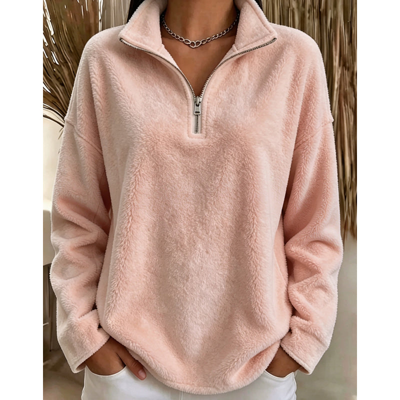Emrys Half-Zip Stand Collar Pullover - Pink