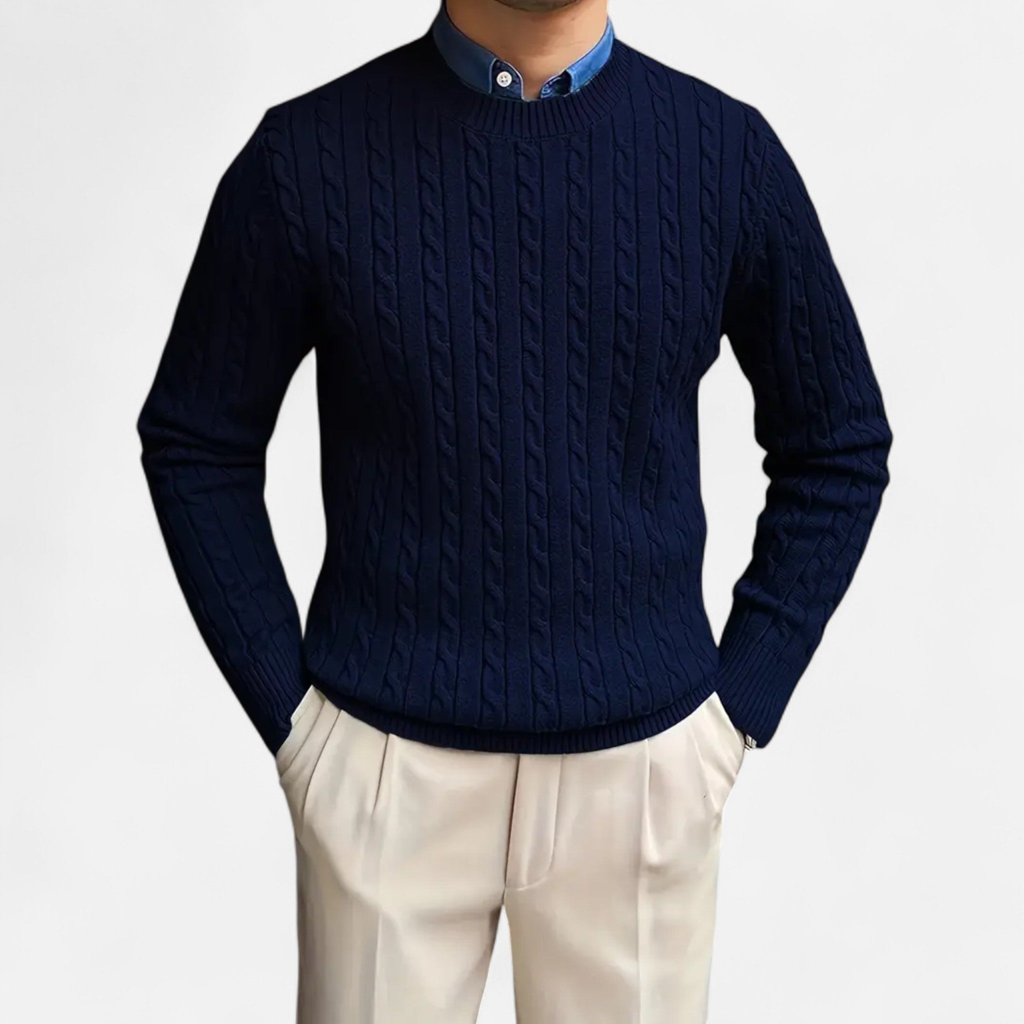 Dorvelli | Men’s Round Neck Twisted Rope Knit Sweater – Classic Cable Jumper