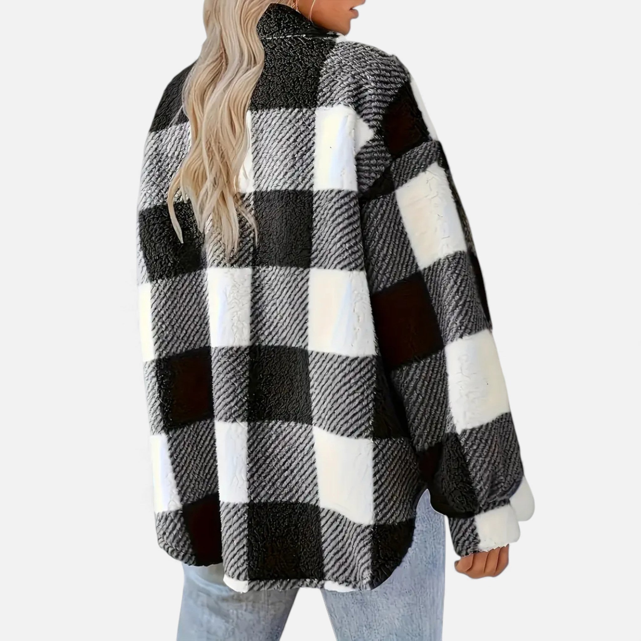 Dorvelli | Women’s Plush Checkered Winter Jacket – High-Elasticity Coat