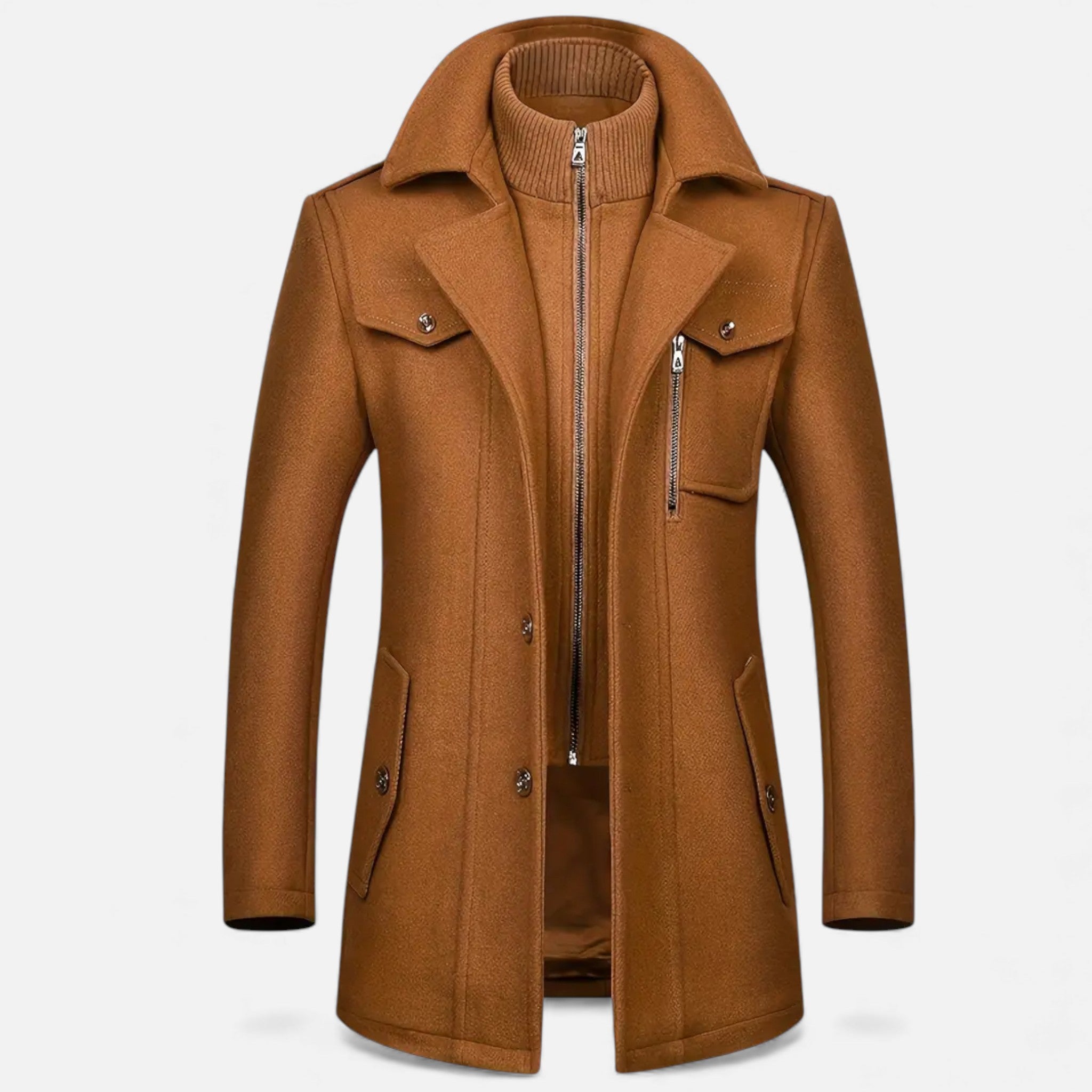 Dorvelli | Men’s Long Coat – Vintage Contrast-Collar Elegance