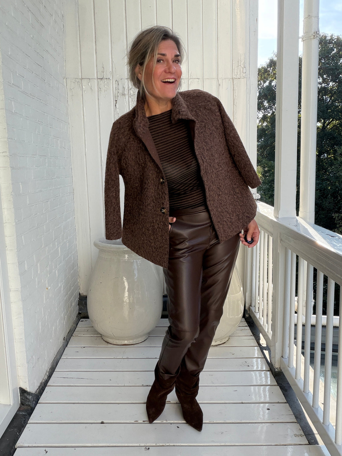 Fenna Sheer Fine-Stripe Top – Fitted Long Sleeve Layering Top