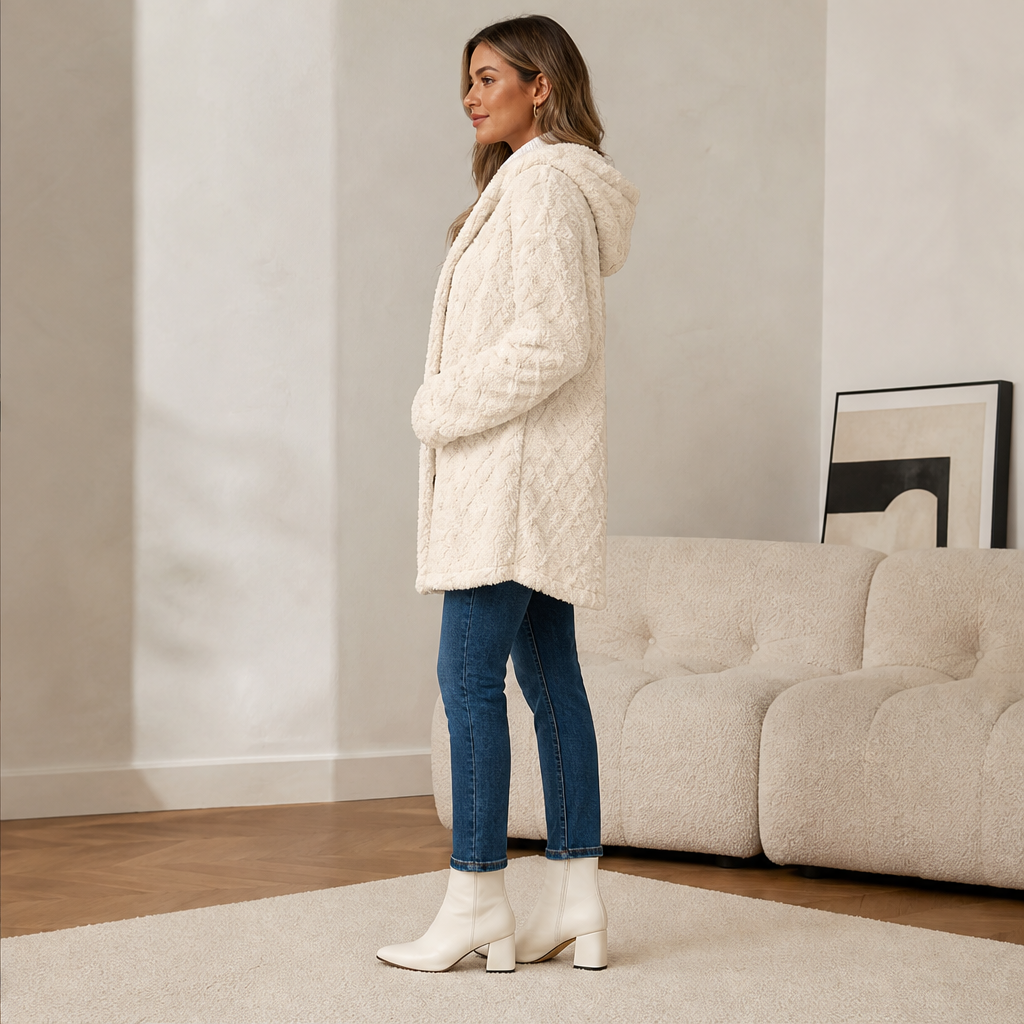 Fenwick Plush Hooded Jacket – Diamond Quilted Double Button