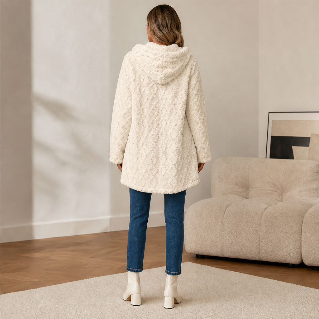 Fenwick Plush Hooded Jacket – Diamond Quilted Double Button