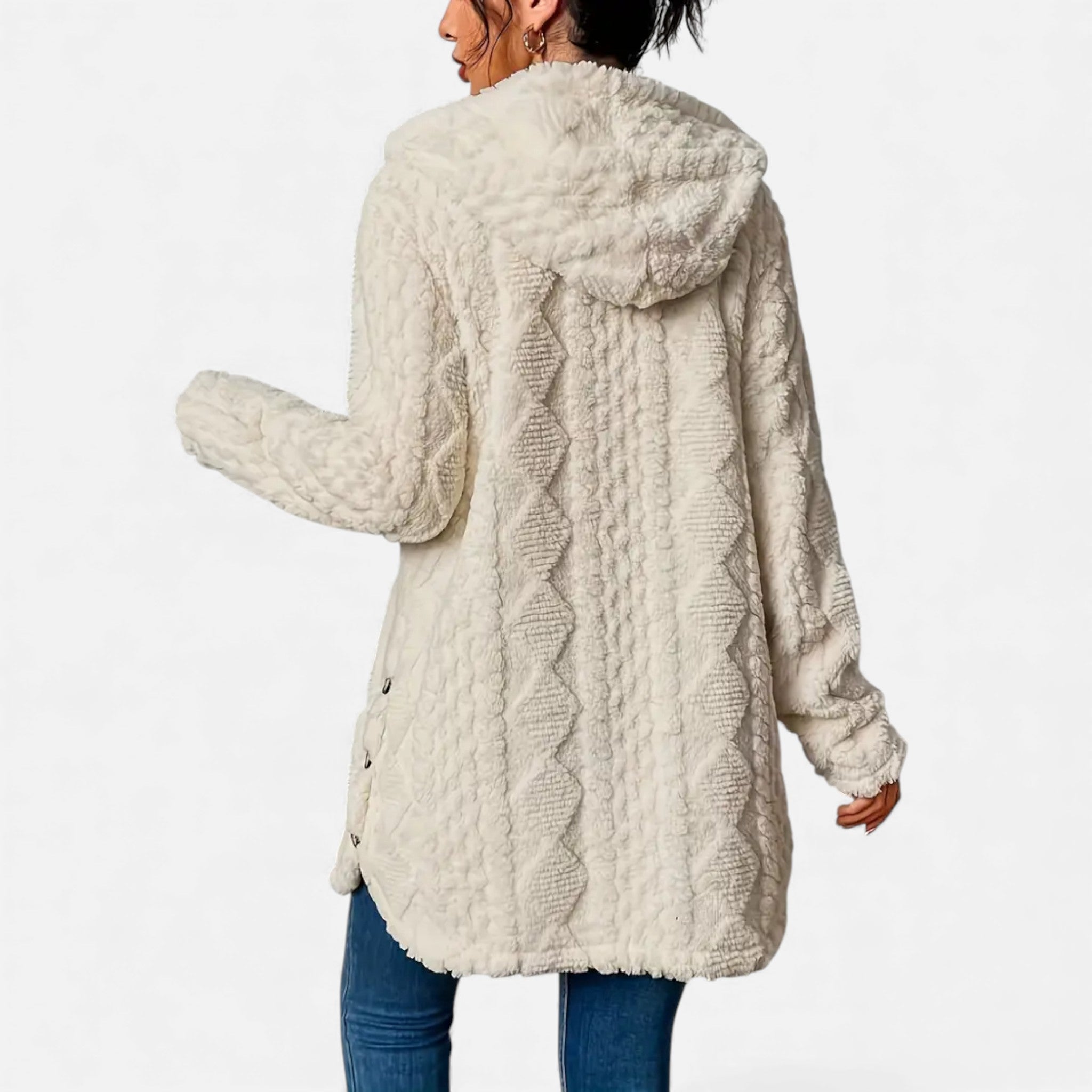 Dorvelli | Women’s Jacquard Plush Hooded Cardigan – Winter Warm Elegance
