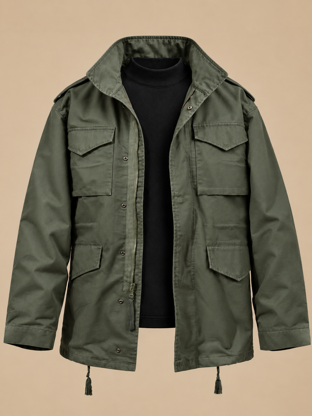 Fitzroy Utility Field Jacket – Stand Collar Four Flap Pockets Drawstring Hem – Green