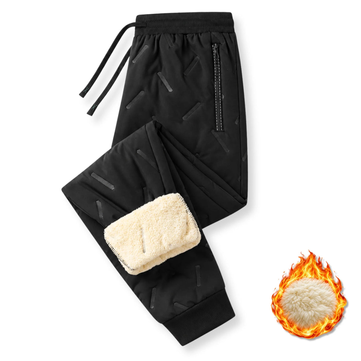 Freya Quilted Lined Joggers – Drawstring Waist Zip Pockets Cuffed Ankle - Black