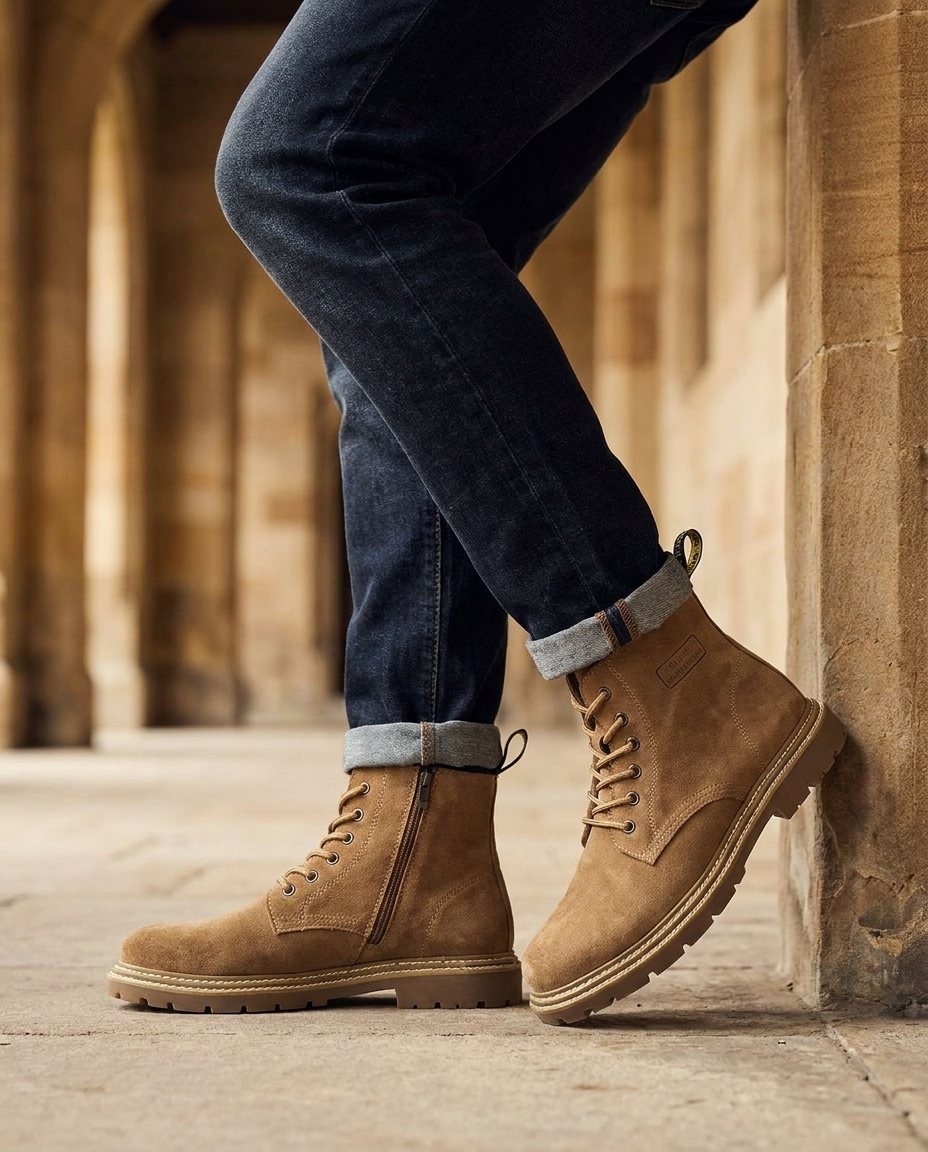 Garrick Lace-Up Lug Sole Boots – Men's Brushed Finish Casual Ankle Boots