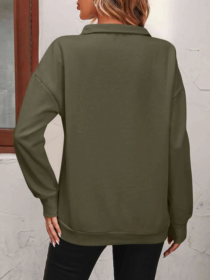 Harlow Quarter-Zip Sweatshirt – Collared Drop Shoulder Pullover Army Green