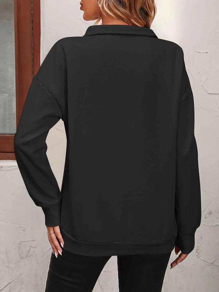 Harlow Quarter-Zip Sweatshirt – Collared Drop Shoulder Pullover Black