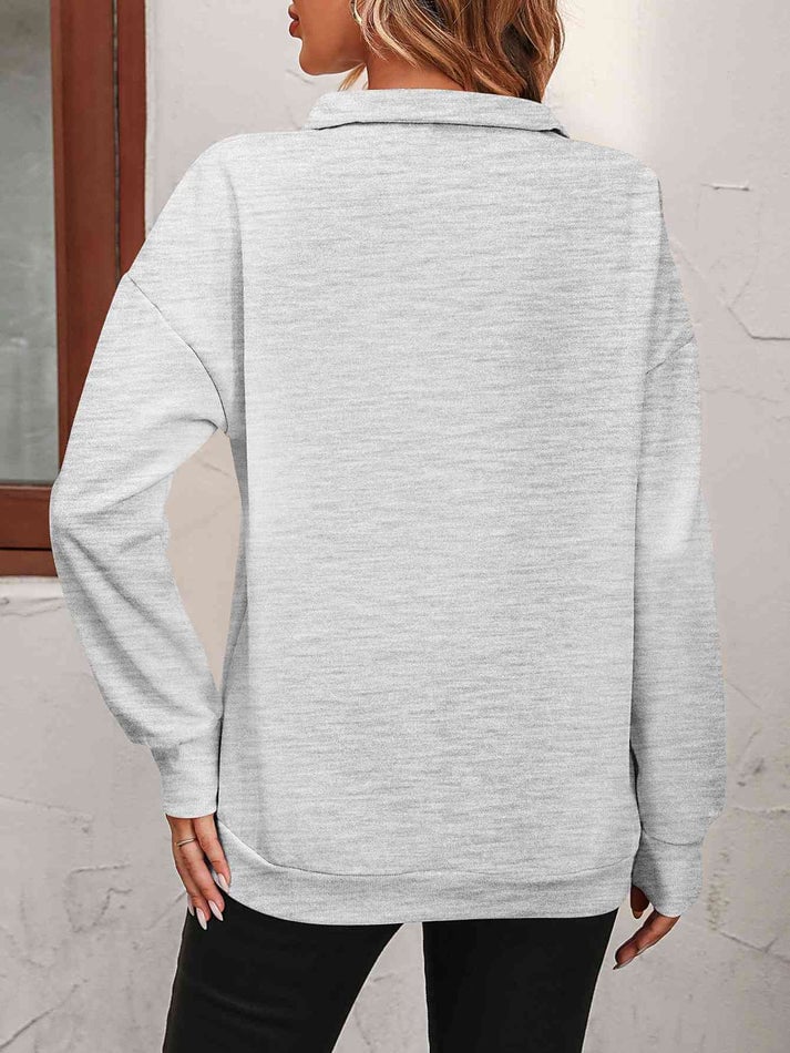 Harlow Quarter-Zip Sweatshirt – Collared Drop Shoulder Pullover Grey