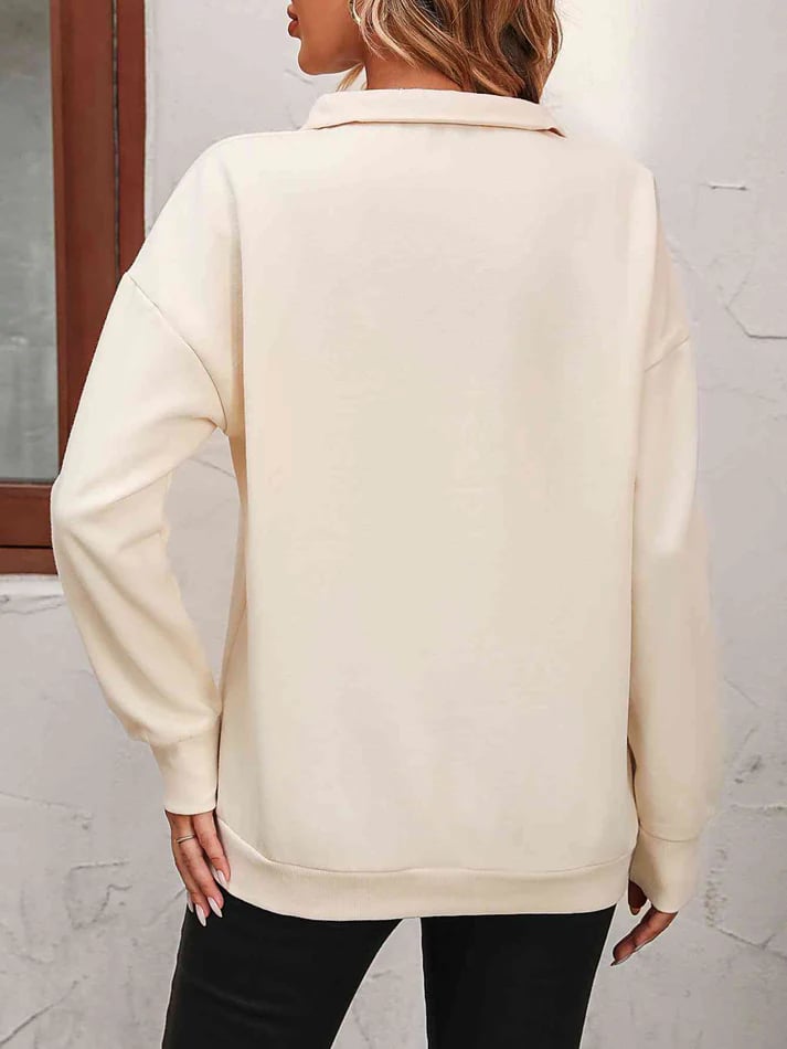 Harlow Quarter-Zip Sweatshirt – Collared Drop Shoulder Pullover Light Apricot