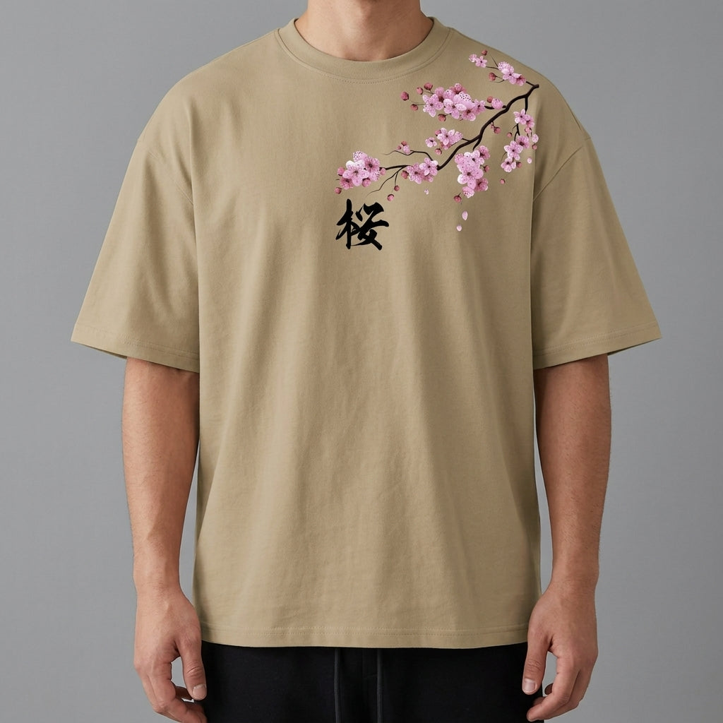 Haruki Cherry Blossom Print T-Shirt – Khaki